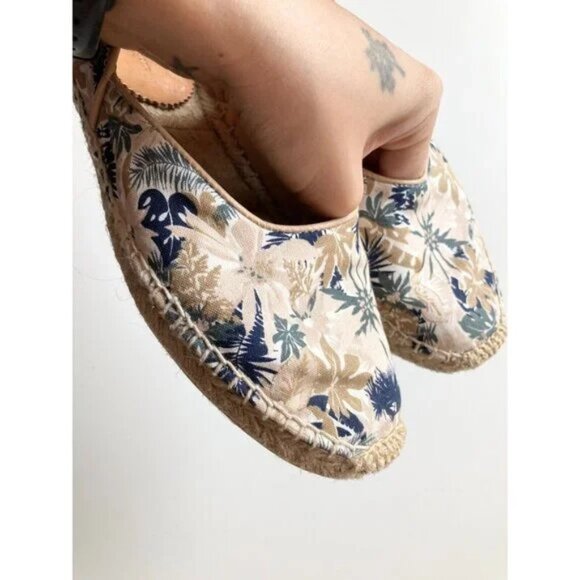 RAG & BONE Georgie Floral Canvas Leather Flat Slip On Espadrille Flats, Size 37 - Picture 4 of 14